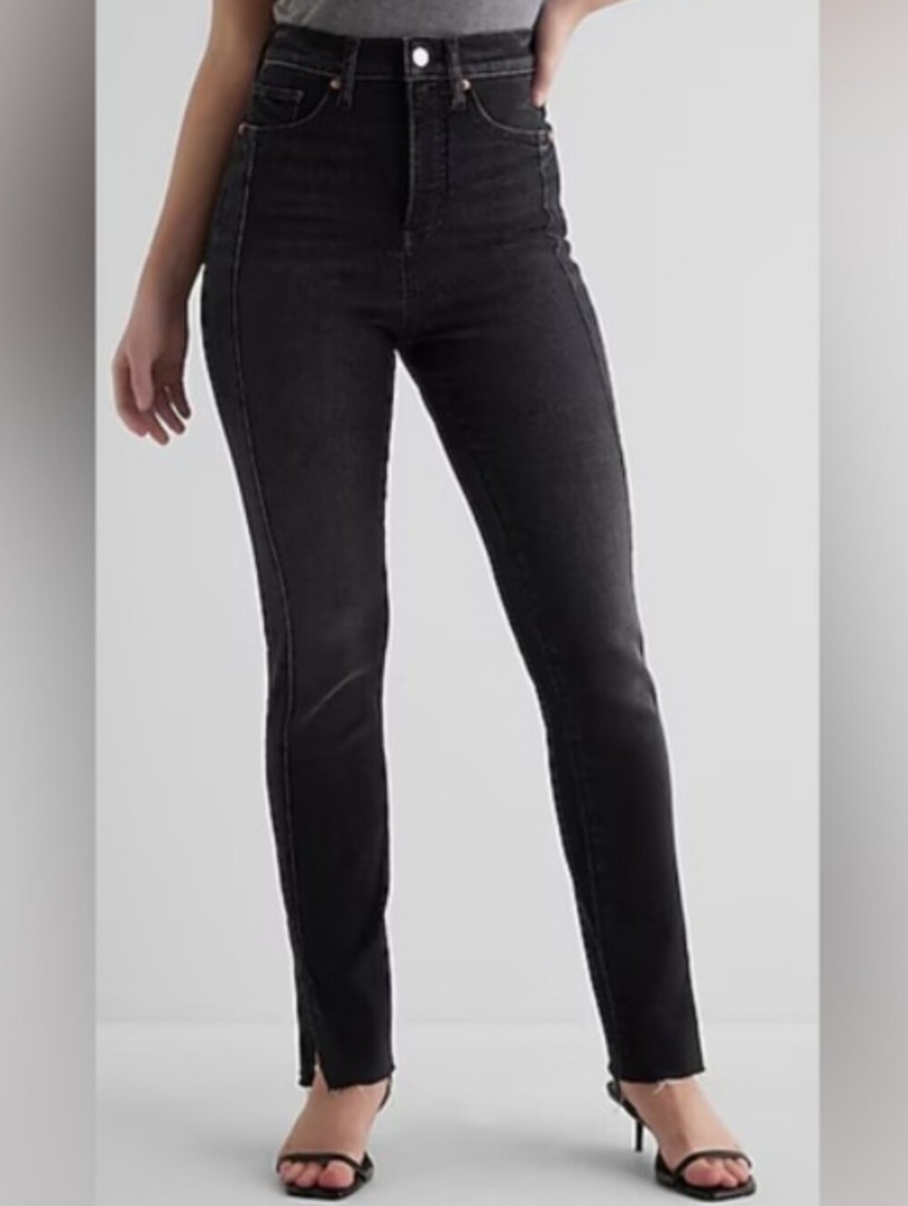 Express Super High Waisted Gray Black Front Seam '90s Slim Jeans Sz 16R NWT